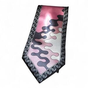 Karl Knox Silk Tie Pink Grey Abstract Print Designer Necktie Retro Y2K Vibe